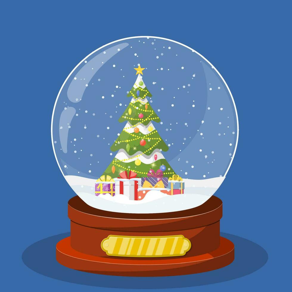 Christmas snow globe with Christmas tree vector