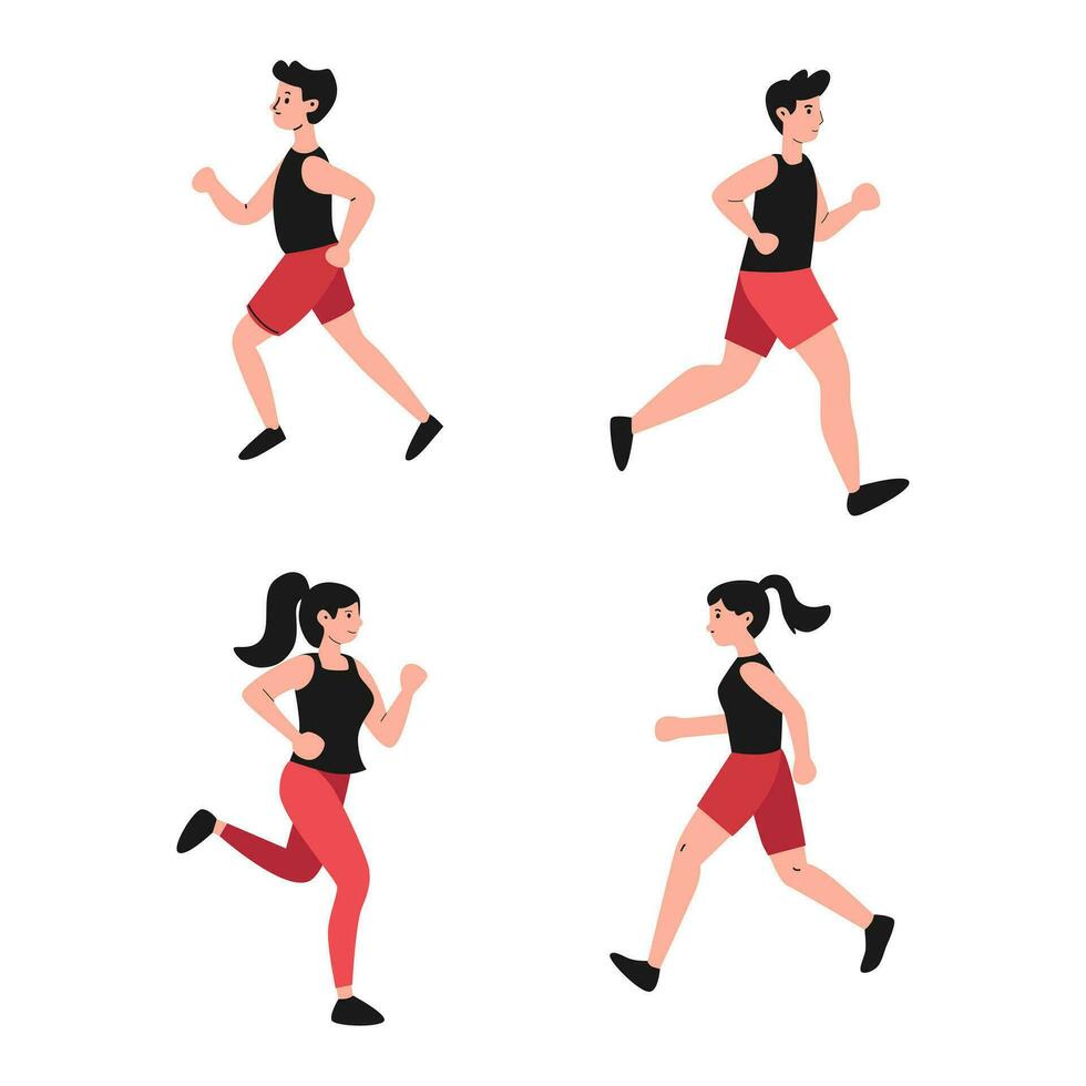 vector collection of illustrations of people jogging