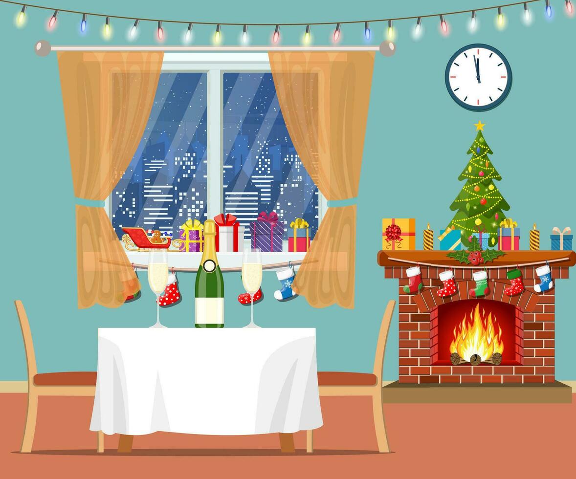 Christmas room interior. vector