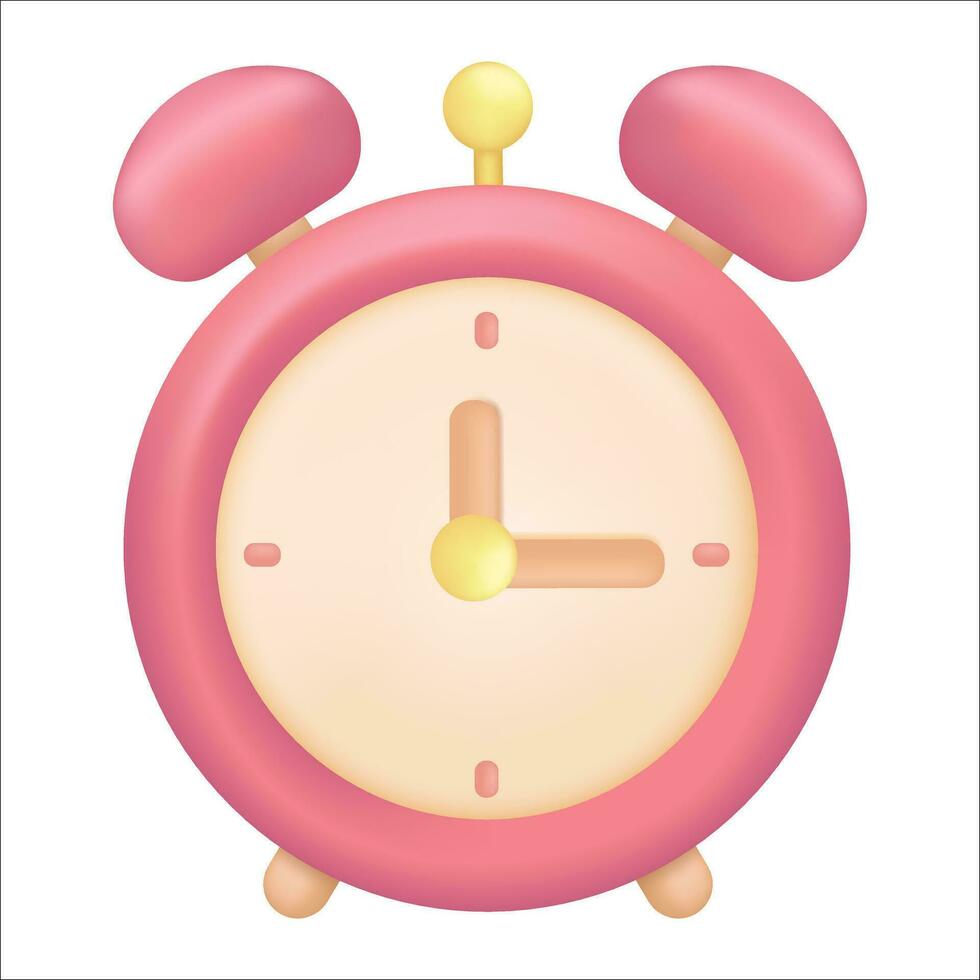 3D alarm clock icon, Alarm clock red wake up time isolated on background,reminder and deadline notice symbol. vector