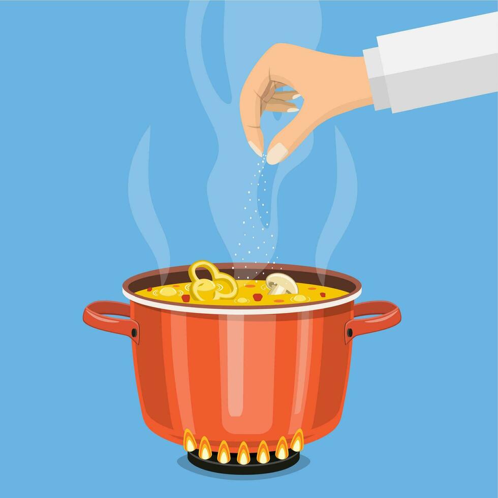 pan en el fuego, un maceta de sopa, vector