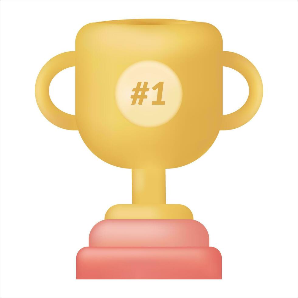 Trophy Cup Vector Icon with number one. Winner prize gold trophy cup number one, Champion goblet with cap