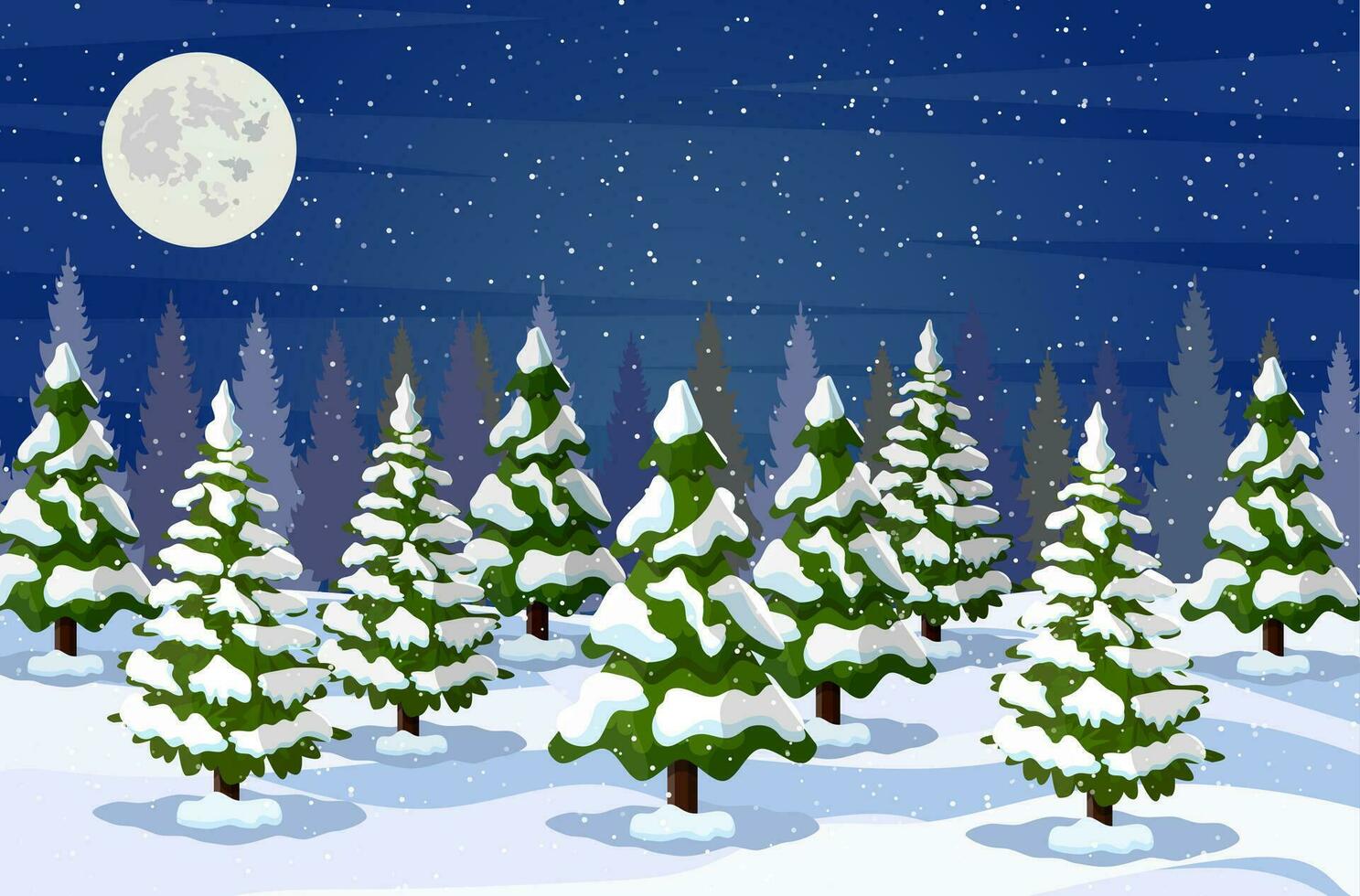 Winter landscape with white pine trees on snow vector