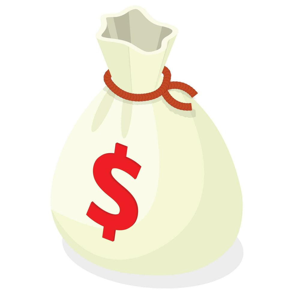 White money bag with a bold red dollar sign vector