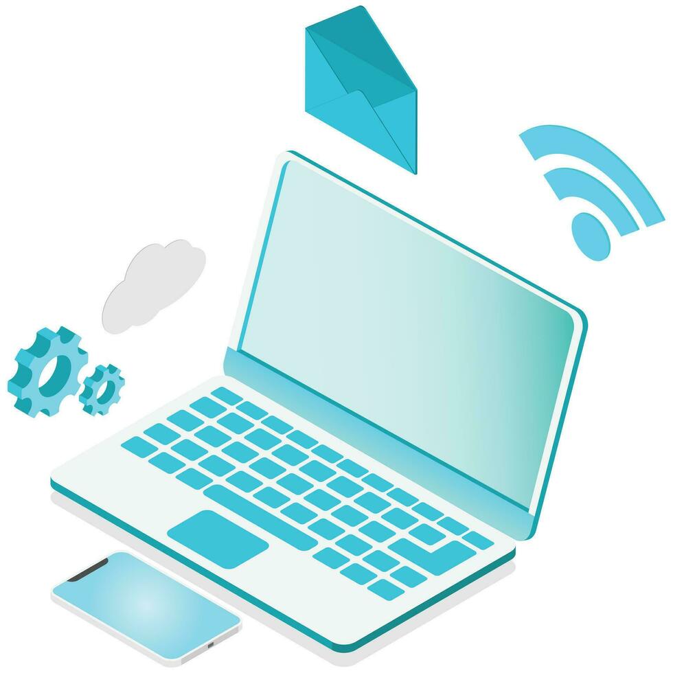 laptop with cloud computing vector