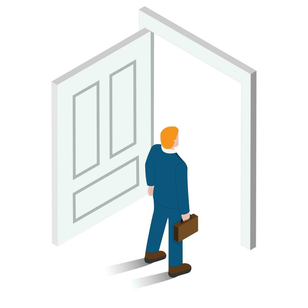 Isometric person with a Door of opportunities vector