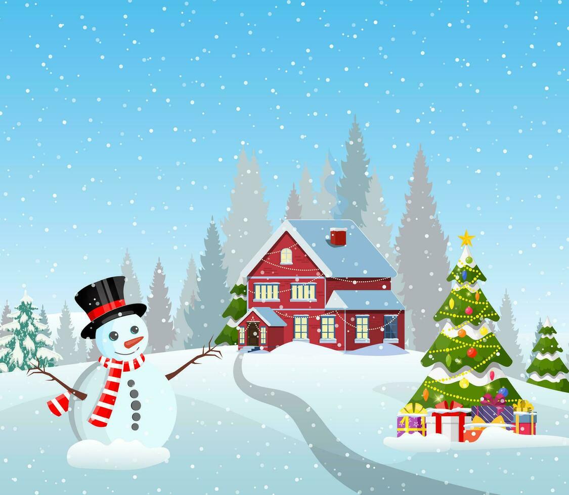 snowy village landscape vector