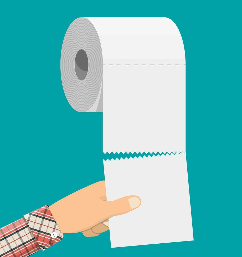 blanco rodar de baño papel y mano. madeja de papel para baño. vector ilustración en plano estilo