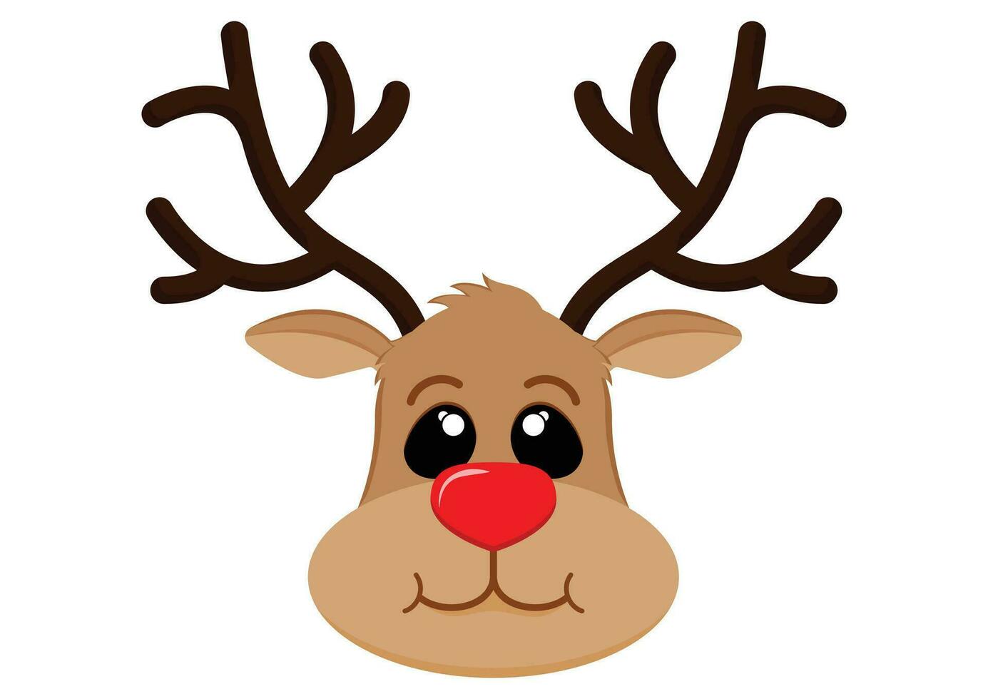 Cartoon reindeer face vector flat design isolated on white background. Cartoon of cute reindeer head