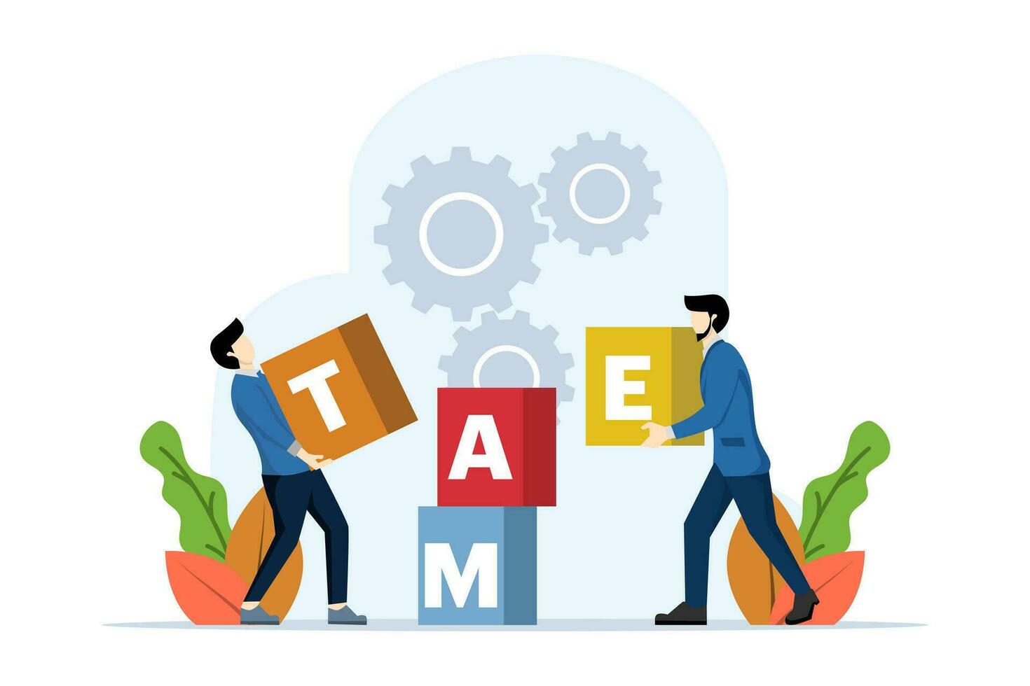 Business teamwork concept. business people arrange boxes with team writing on them. Flat design style vector illustration. Symbol of teamwork, cooperation, partnership. flat vector illustration.