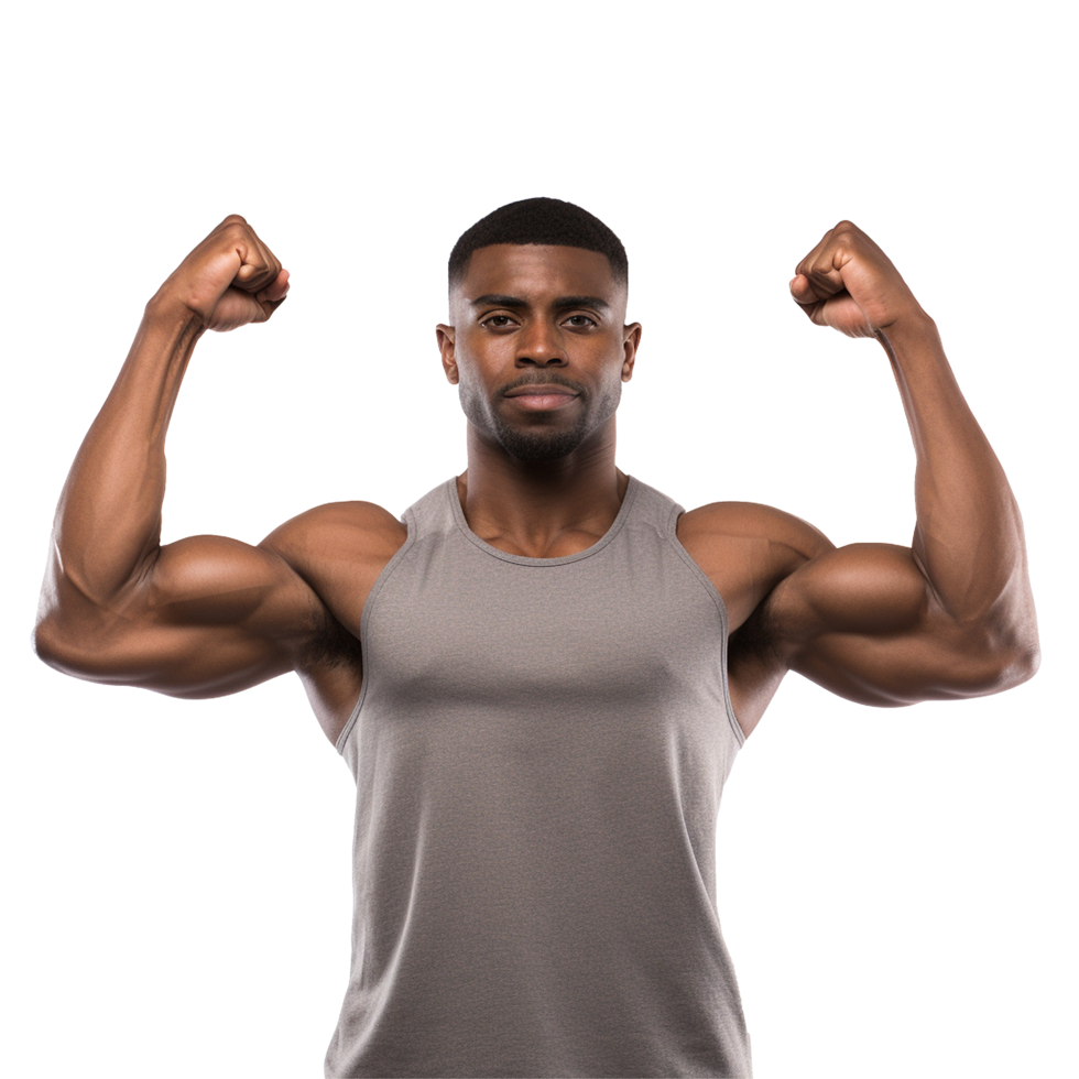 AI generated Male athlete flexing muscle isolated on transparent background png