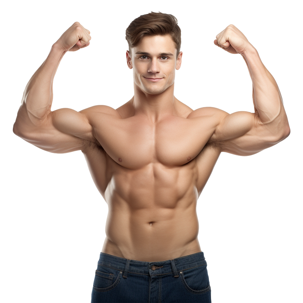 AI generated Male athlete flexing muscle isolated on transparent background png
