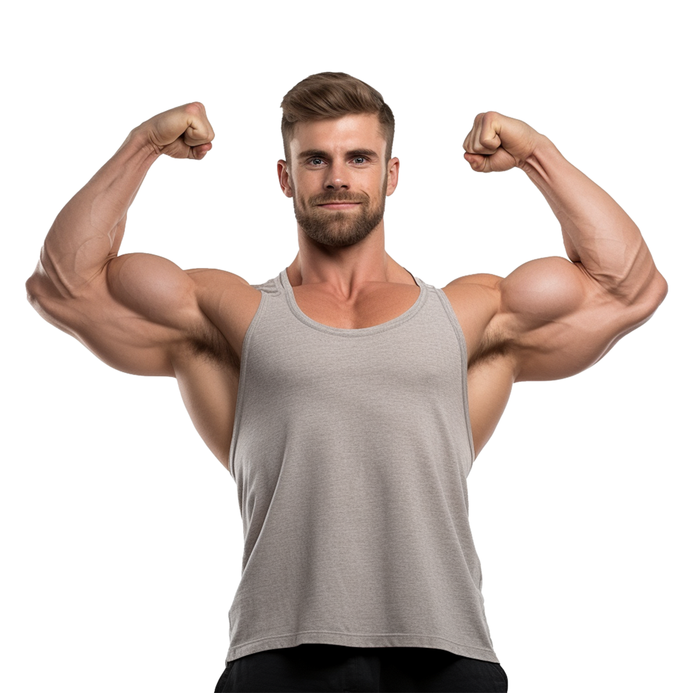 AI generated Male athlete flexing muscle isolated on transparent background png