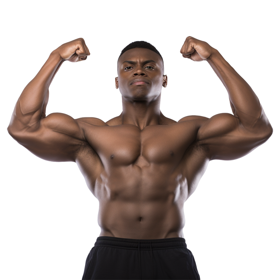 AI generated Male athlete flexing muscle isolated on transparent