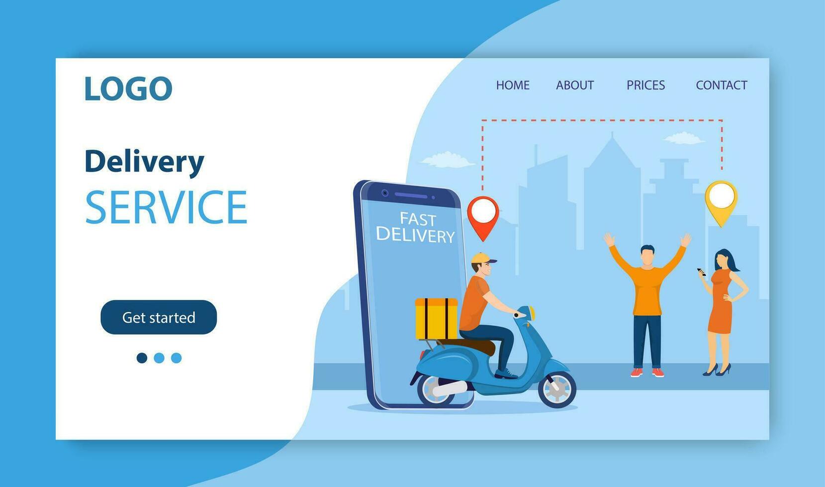 online delivery service concept. woman order food via smartphone. delivery home and office. bicycle courier. Landing page, template, mobile app, poster, banner. Vector illustration in flat style