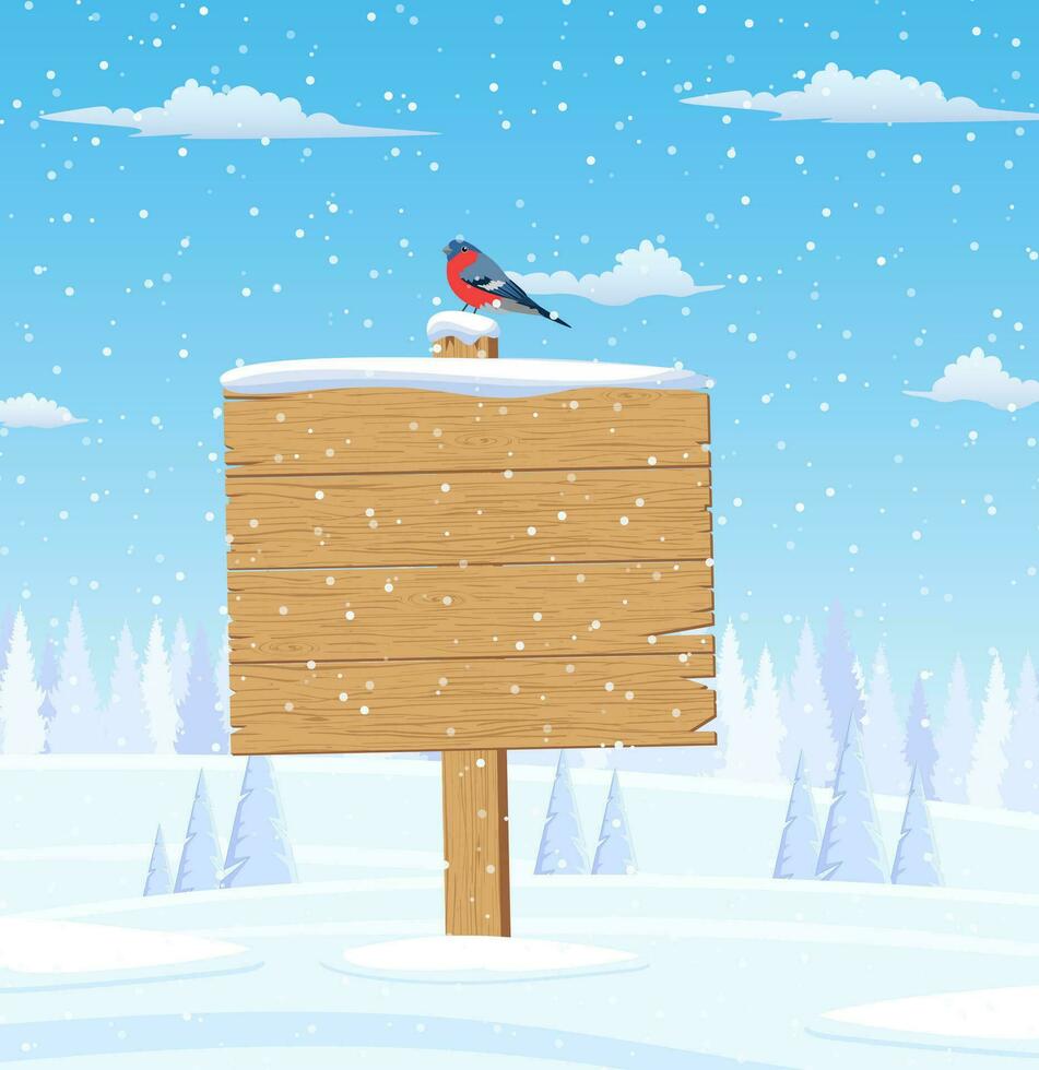 alegre Navidad de madera firmar en polo invierno país paisaje. alegre Navidad día festivo. nuevo año y Navidad celebracion. vector ilustración.