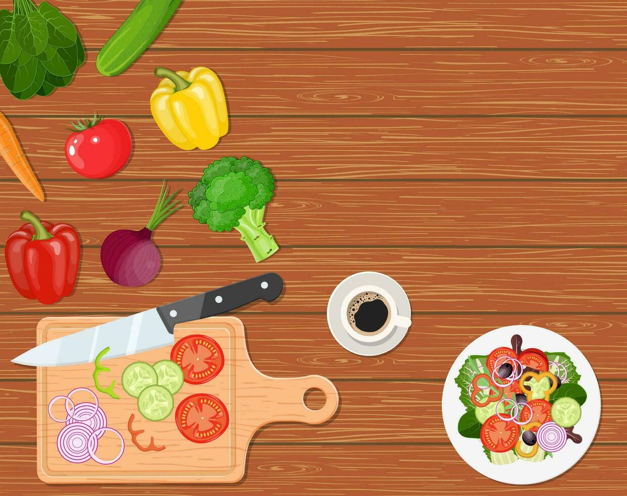 Dining table with vegetables vector