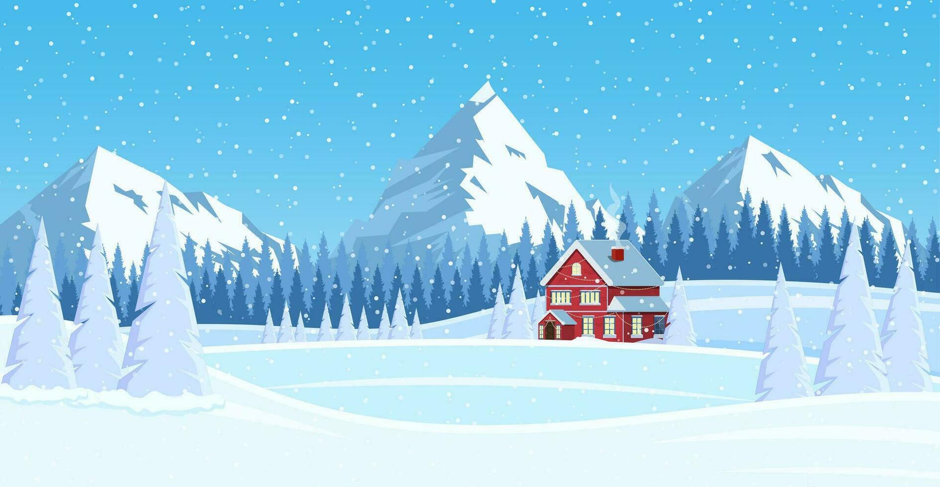 Navidad paisaje antecedentes con nieve y árbol. alegre Navidad día festivo. nuevo año y Navidad celebracion. vector ilustración en plano estilo