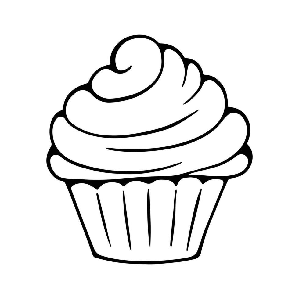 Cupcake Silhouette Design. Cupcake Cartoon Illustration In Black Color vector