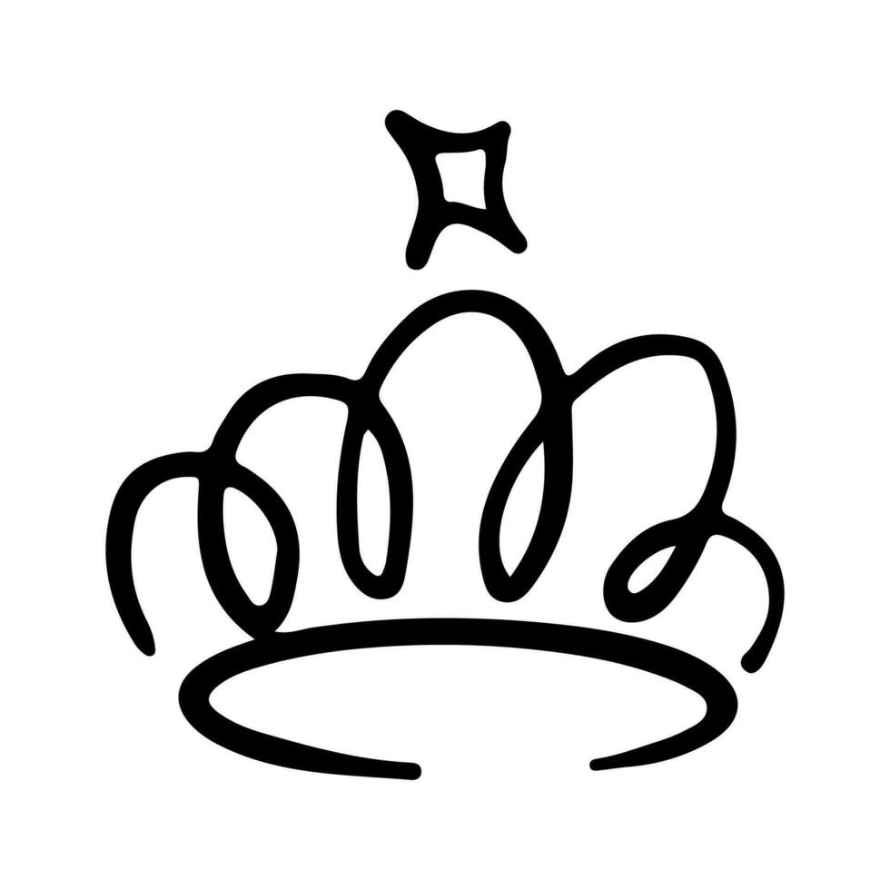 Crown Icon in Hand Drawn Doodle style isolated on white background. King crown sketches, majestic tiara, king and queen royal diadems vector. Line art prince and princess luxurious head accessories. vector