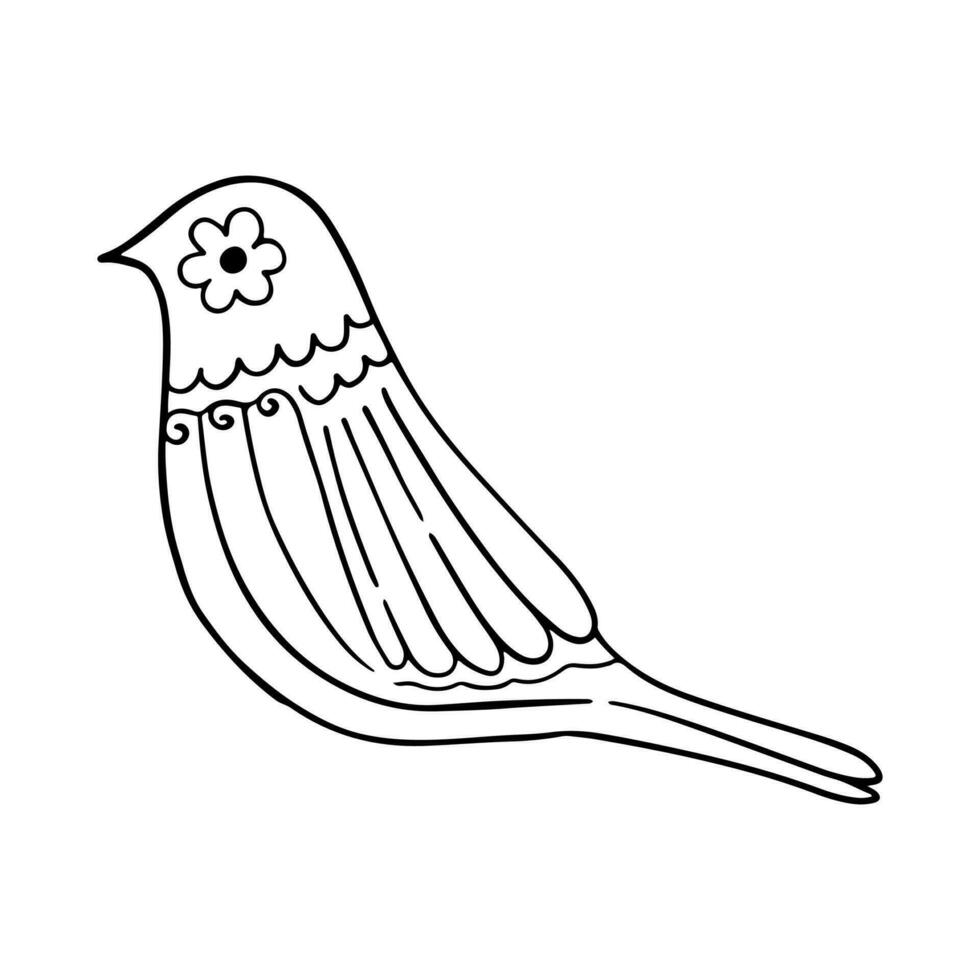 pájaro dibujos animados garabatear ilustración. negro línea pequeño aves, diferente posa, volador. contento personaje. mano dibujado plano resumen icono. moderno de moda vector ilustración