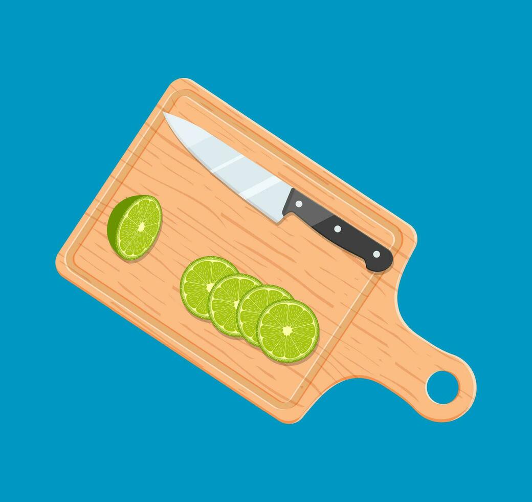 Lime slices on kitchen cutting board vector