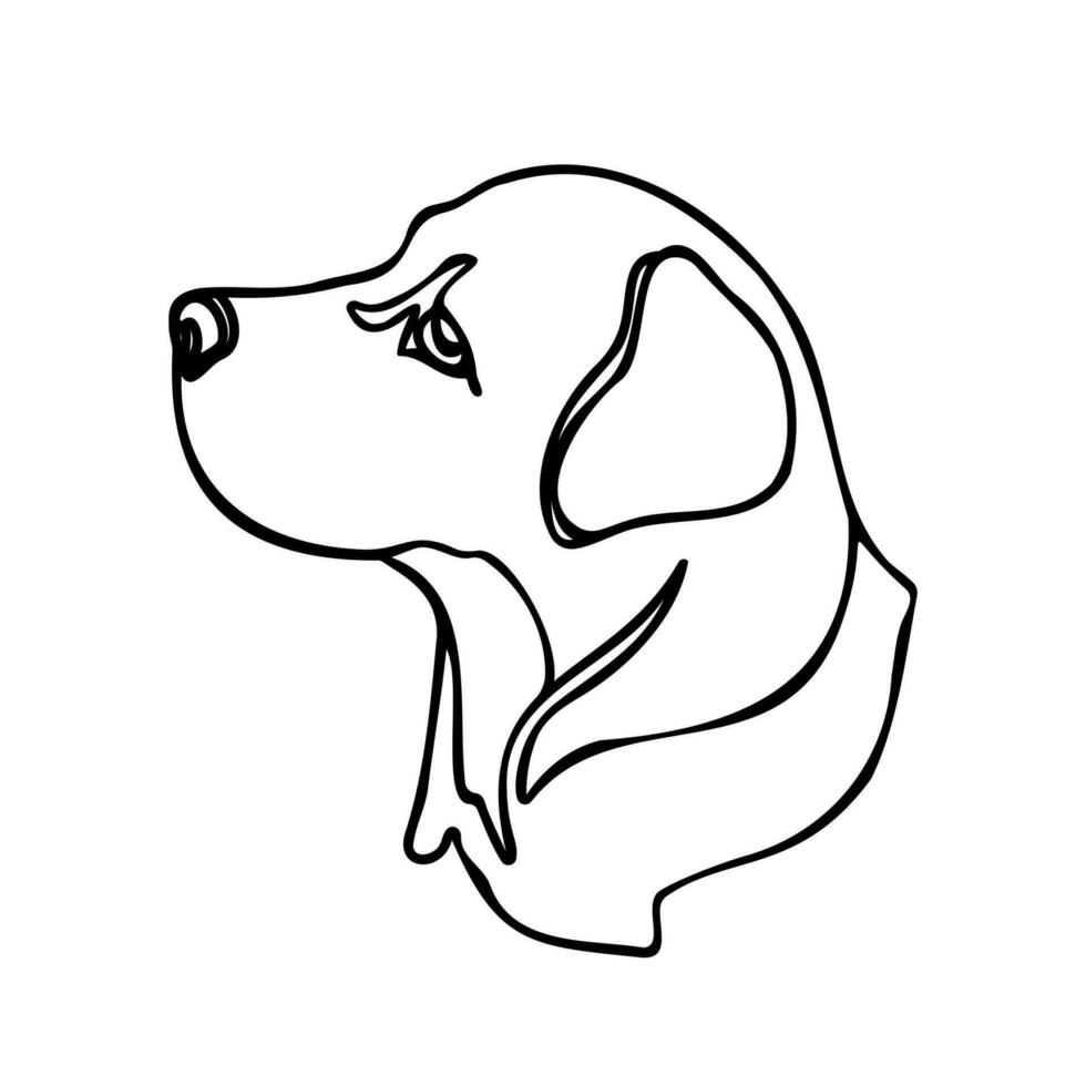 Labrador uno línea bosquejo. soltero continuo línea dibujo de un perro. negro y blanco vector ilustración en mínimo estilo para bandera, póster, perro comida paquete, mascota comercio, veterinario clínica