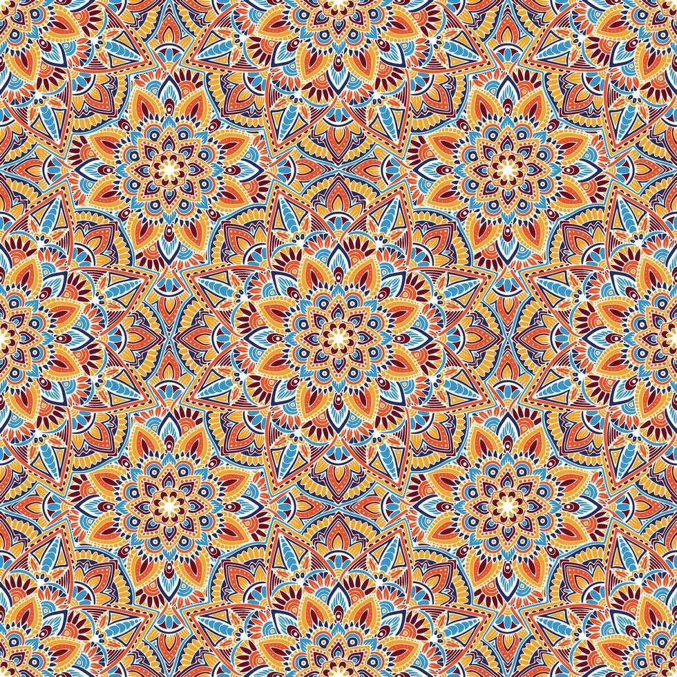 Colourful fabric seamless pattern with mandala.Vintage decorative element. Hand drawn pattern in Turkish style. Islam, Arabic, Indian, Ottoman motif. Vector illustration EPS
