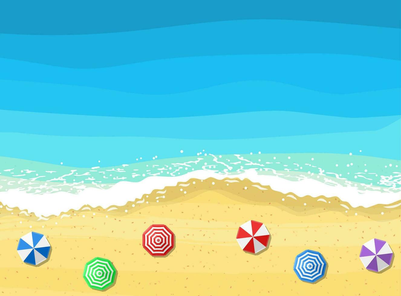 beach sun umbrellas near the sea, top view. Vector illustration in flat style