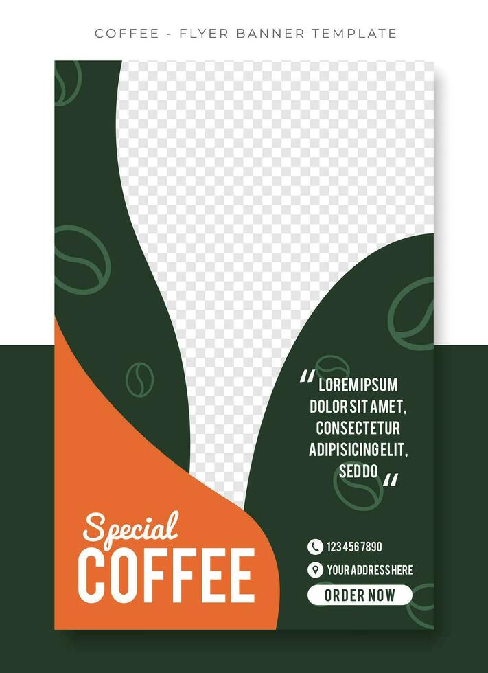 Coffee Restaurant Green Brown flyer poster banner template design, event promotion vector