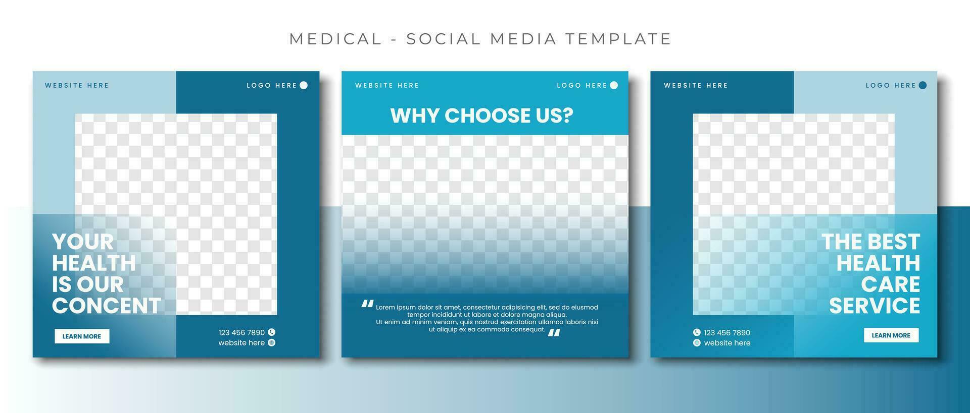 Medical Health blue social media post template design, event promotion square banner vector