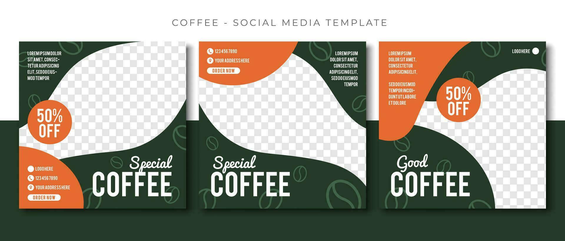 Coffee Restaurant social media post green template design, event promotion square banner vector