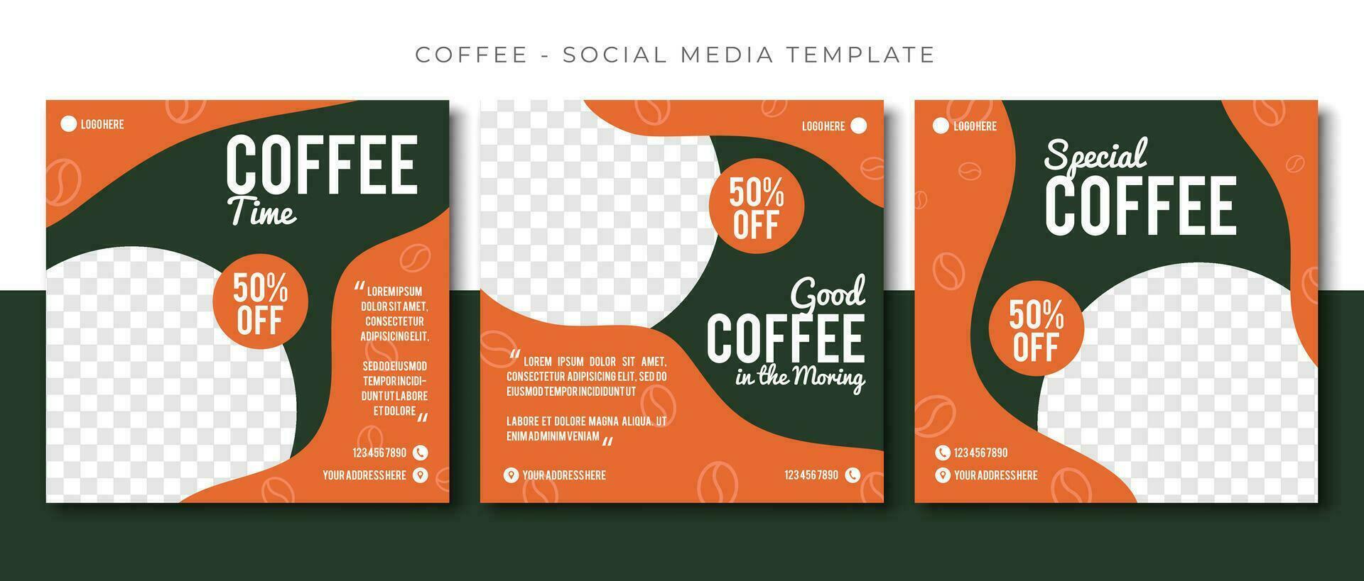 Coffee Restaurant social media post green template design, event promotion square banner vector