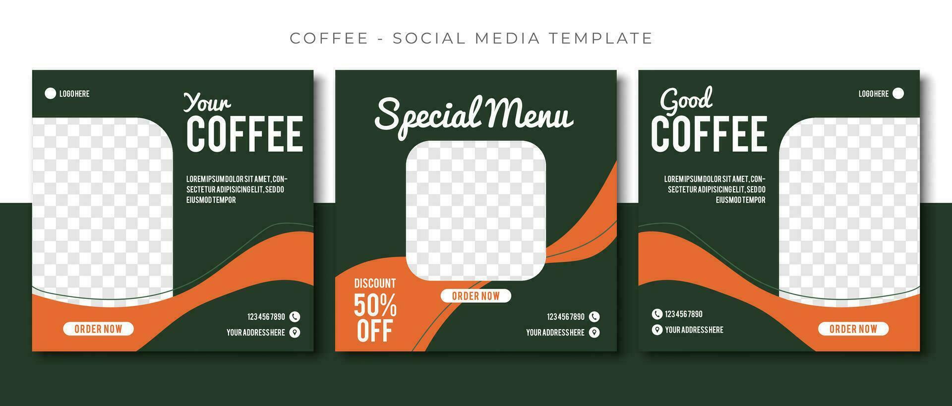 Coffee Restaurant social media post green template design, event promotion square banner vector