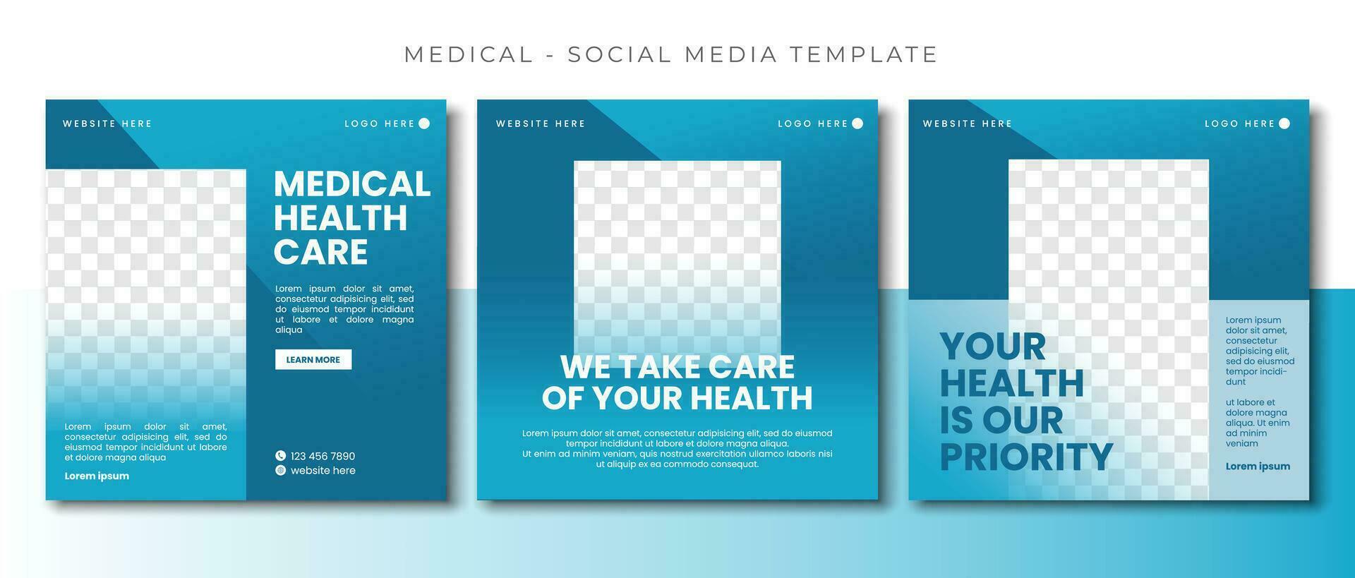 Medical Health blue social media post template design, event promotion square banner vector