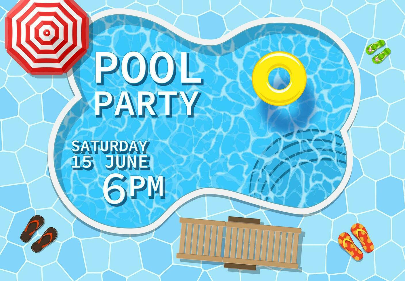 Pool party invitation with top view of pool. Flyer of pool party. Vector poster for party. Vector illustration in flat style