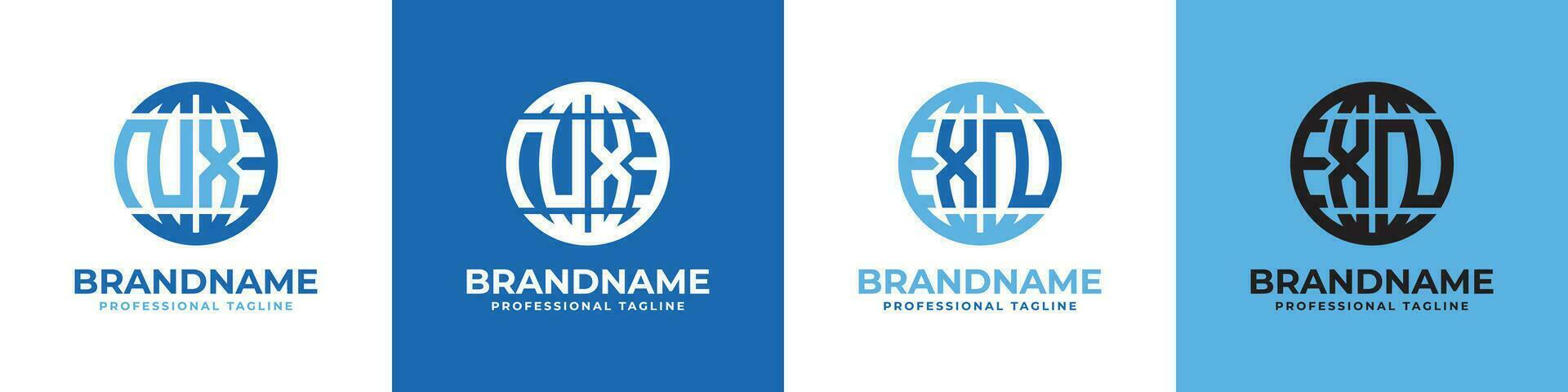 Letter NX and XN Globe Logo Set, suitable for any business with NX or XN initials. vector