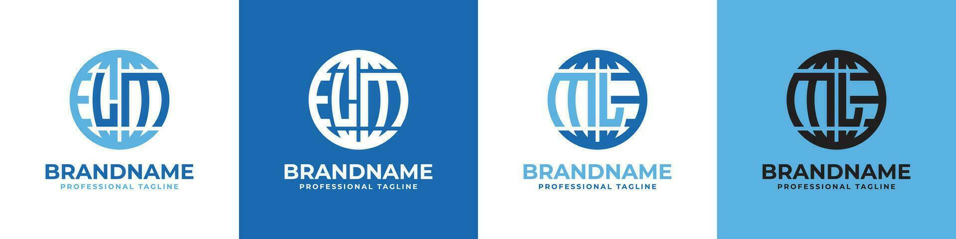 Letter LM and ML Globe Logo Set, suitable for any business with LM or ML initials. vector