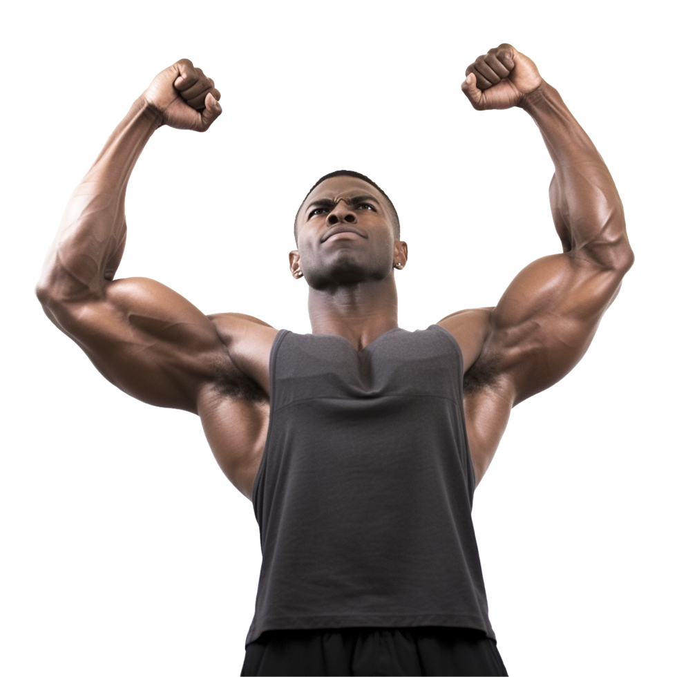 AI generated Male athlete flexing muscle png isolated on transparent background