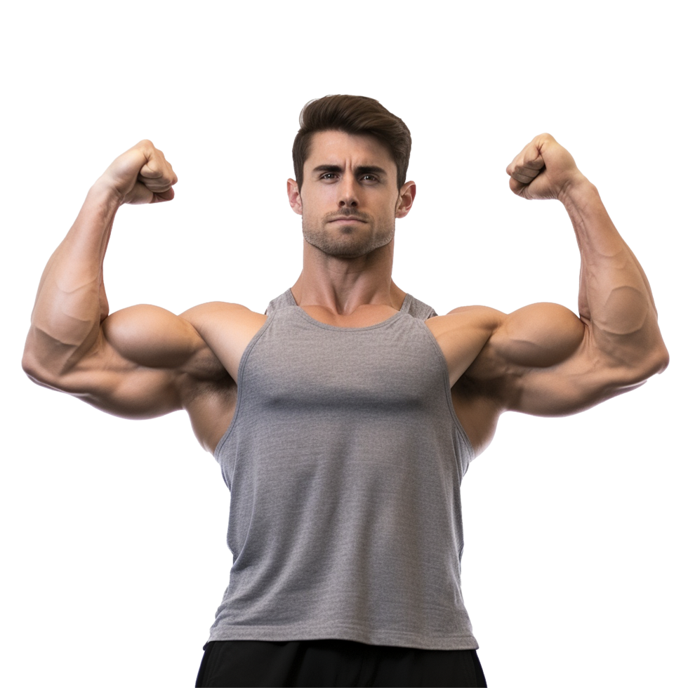 AI generated Male athlete flexing muscle png isolated on transparent background