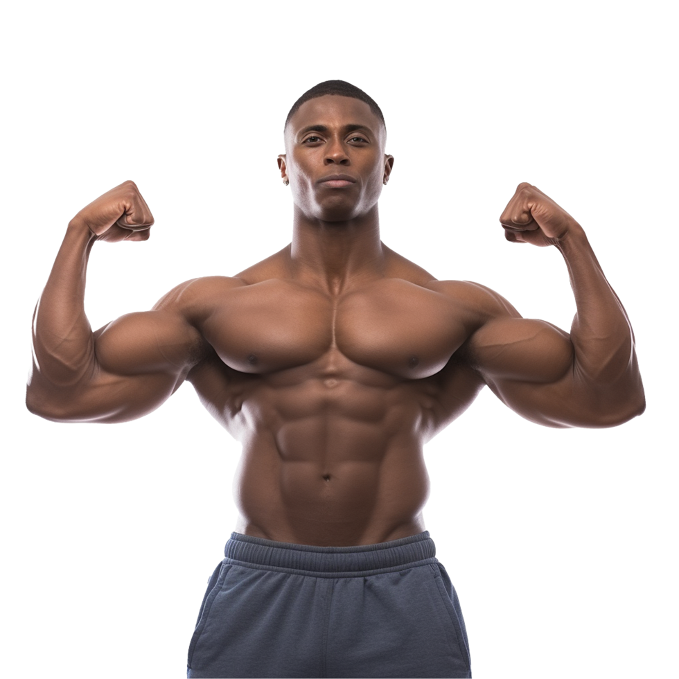 AI generated Male athlete flexing muscle png isolated on transparent background