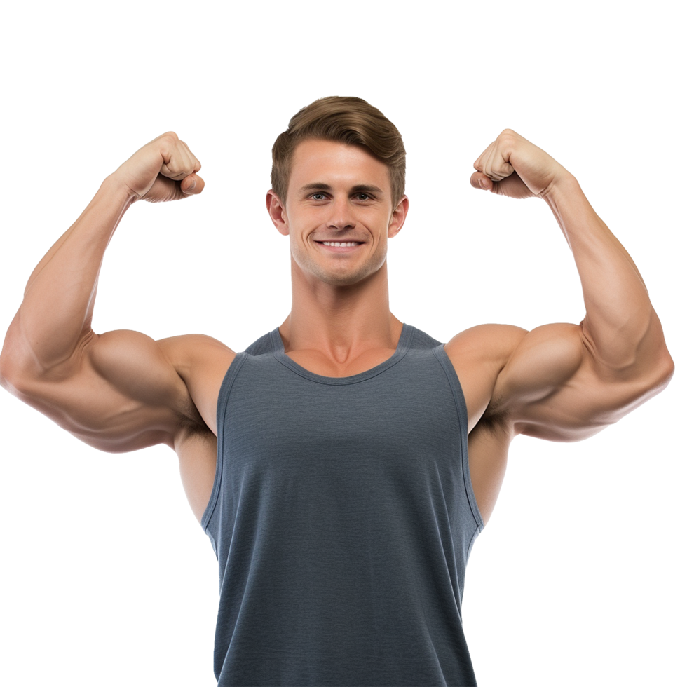 AI generated Male athlete flexing muscle png isolated on transparent background