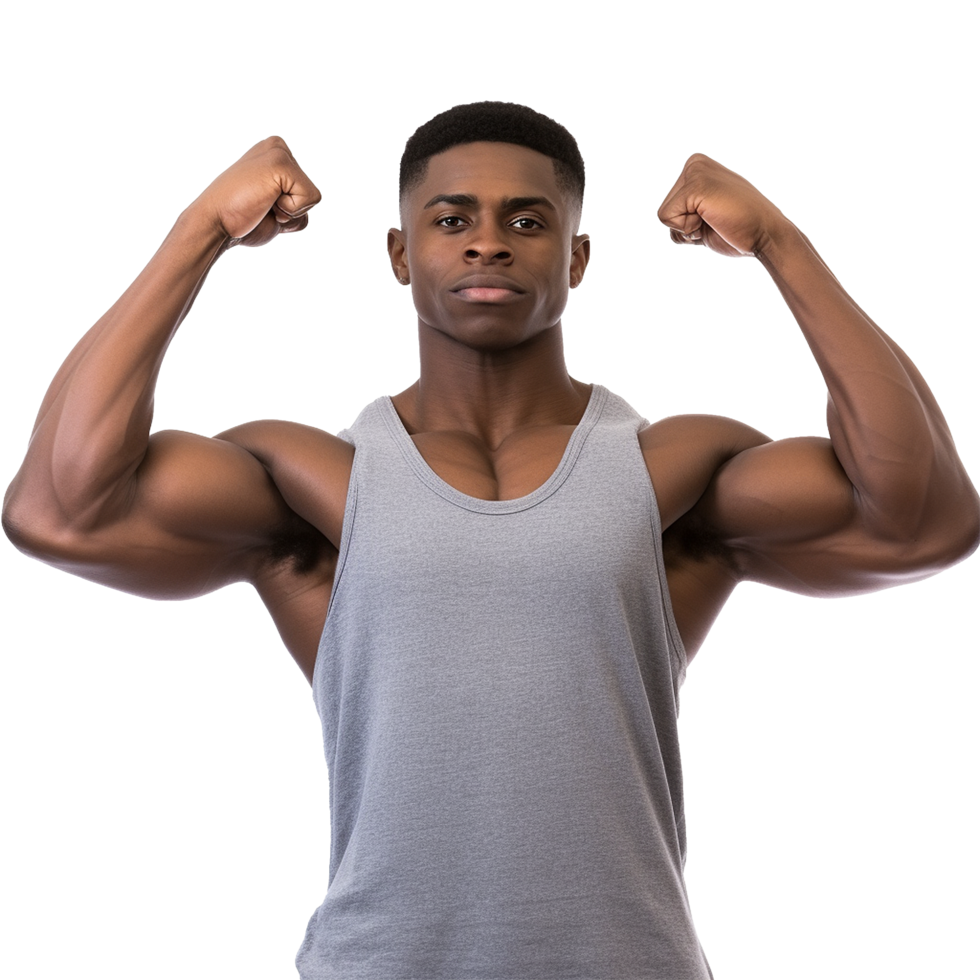 AI generated Male athlete flexing muscle png isolated on transparent background