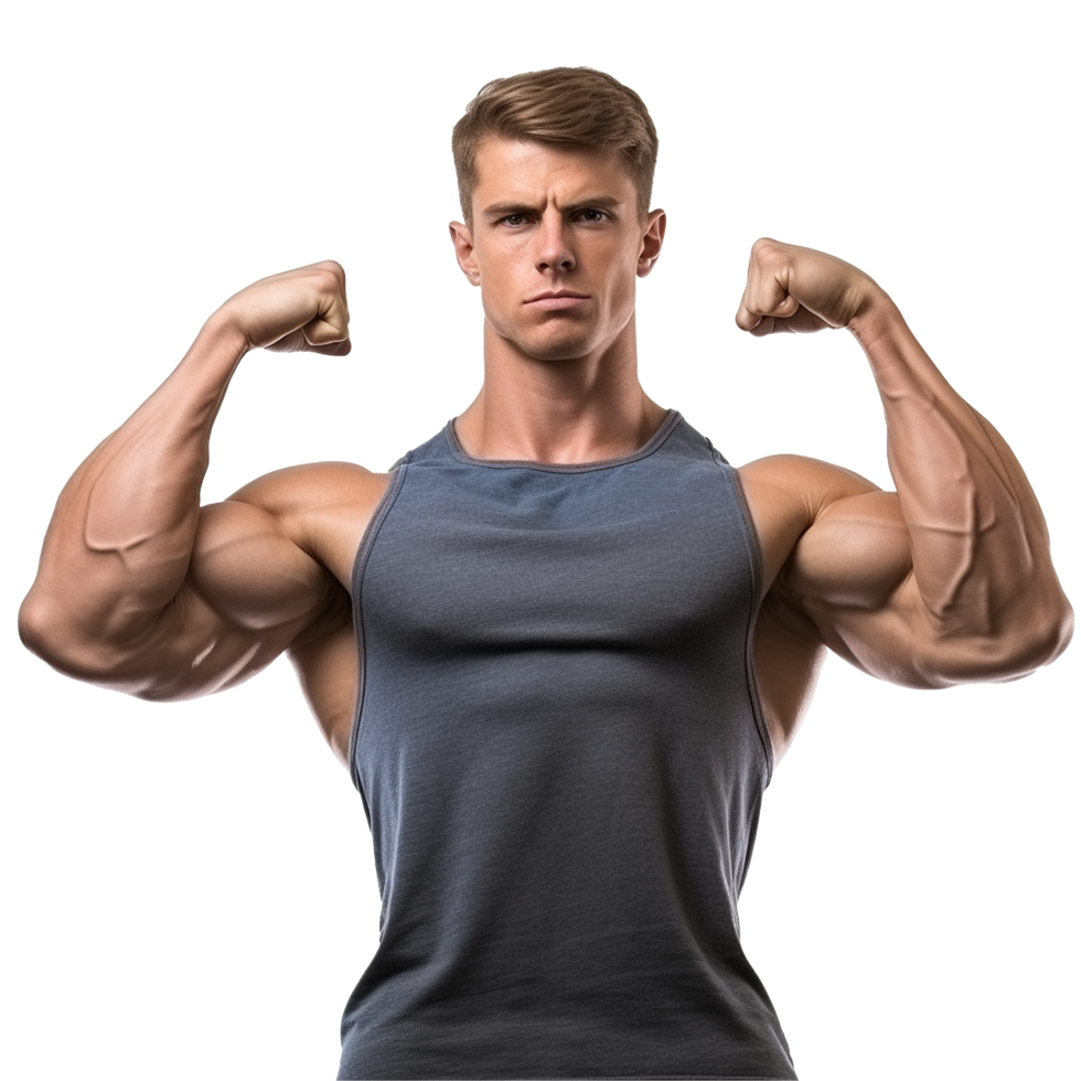 AI generated Male athlete flexing muscle png isolated on transparent background
