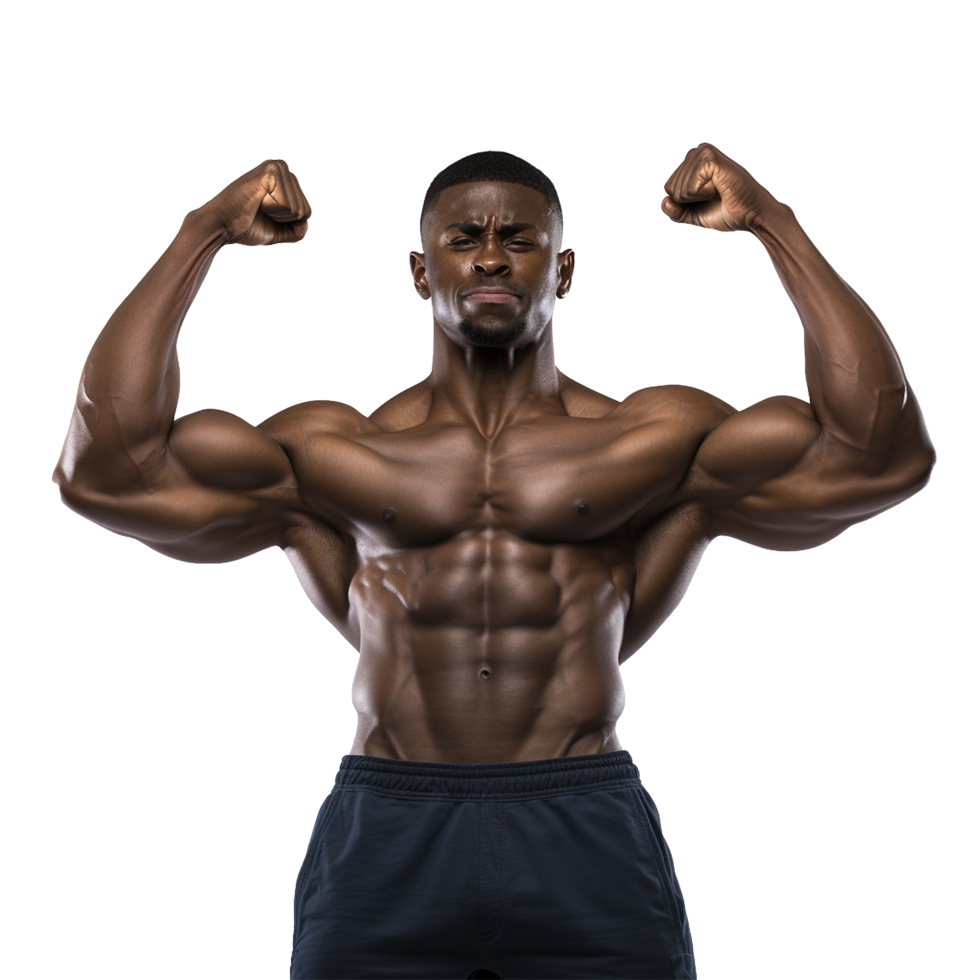 AI generated Male athlete flexing muscle png isolated on transparent background