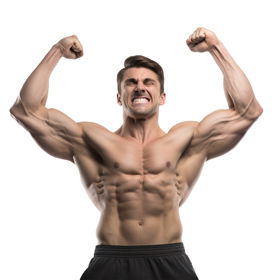 AI generated Male athlete flexing muscle png isolated on transparent background