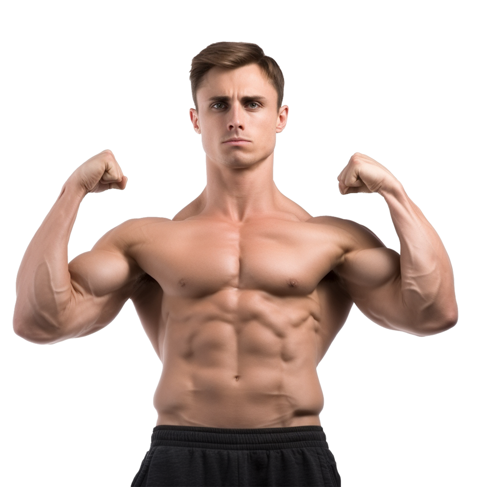 AI generated Male athlete flexing muscle png isolated on transparent background