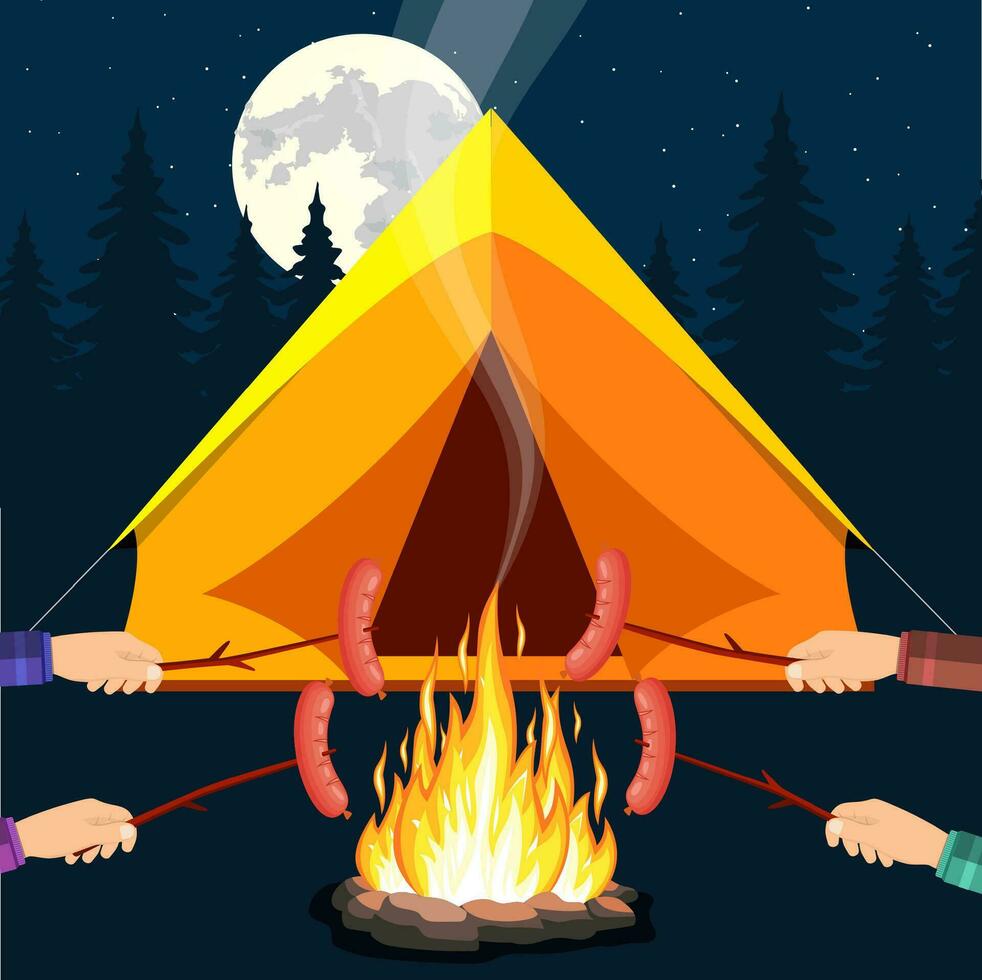 Bonfire with marshmallow. vector