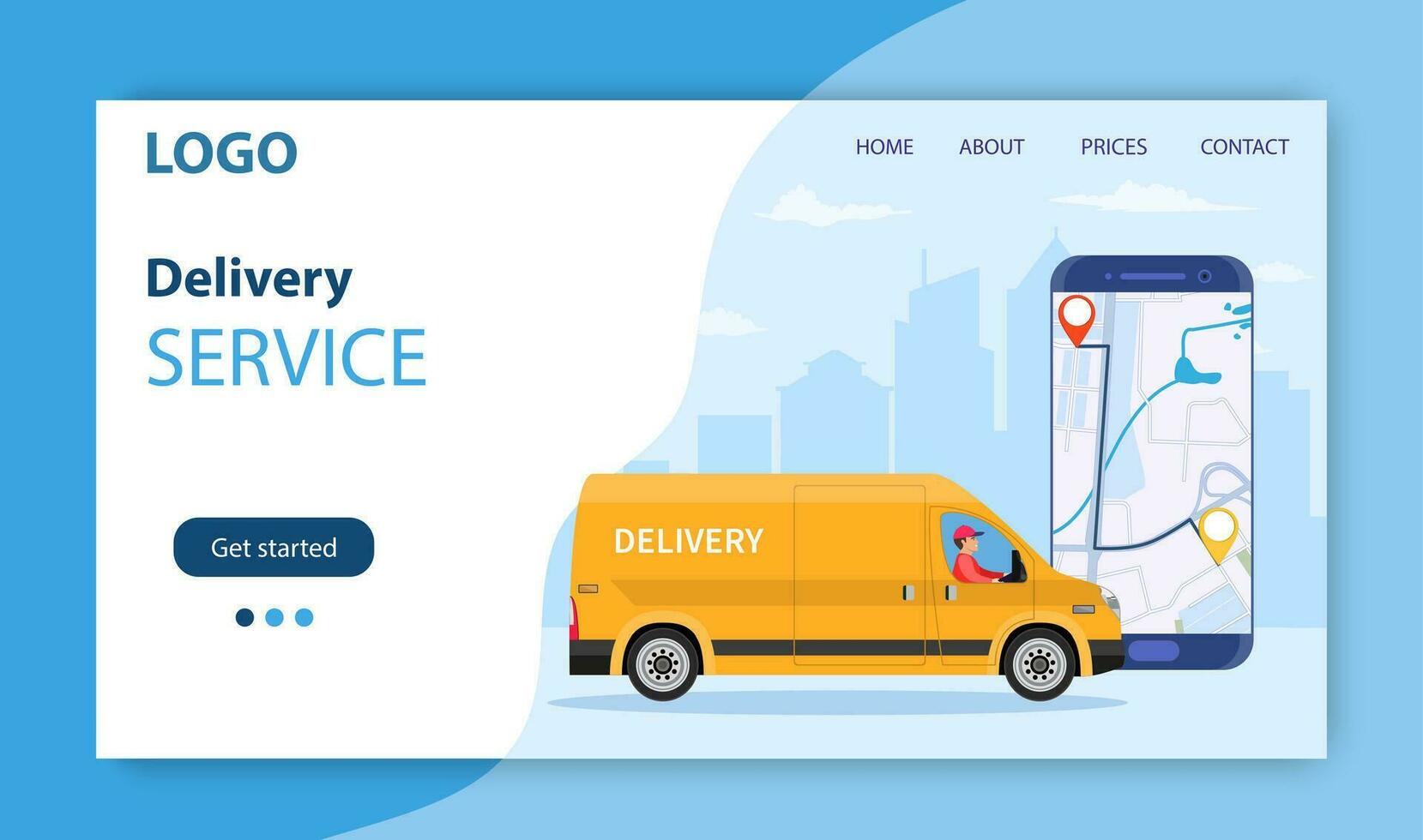 Online delivery service concept, online order tracking, delivery home and office. truck van courier. Online pizza order. Landing page concept. Vector illustration in flat style