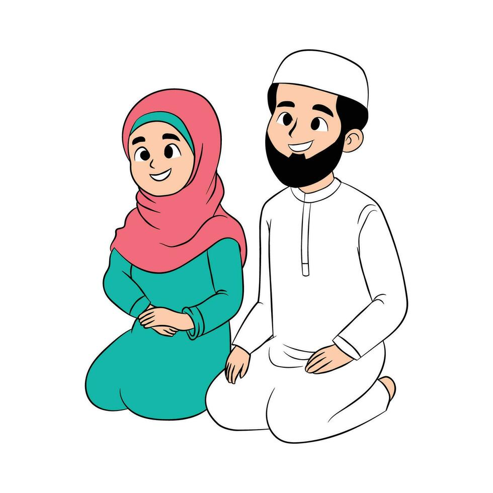 Happy Muslim couple, flat vector illustration